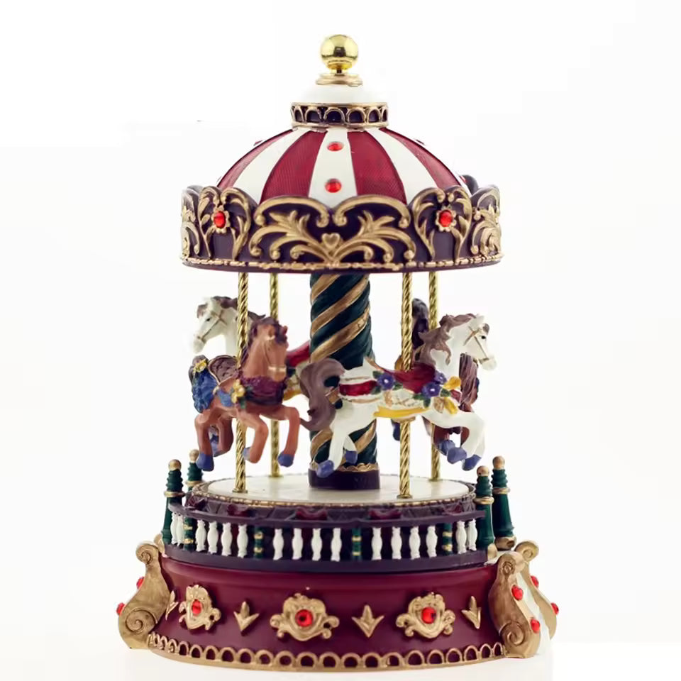 Carousel Music Box – Christmas Gift – Creative Resin Craft – Decorative Rotating Ornament