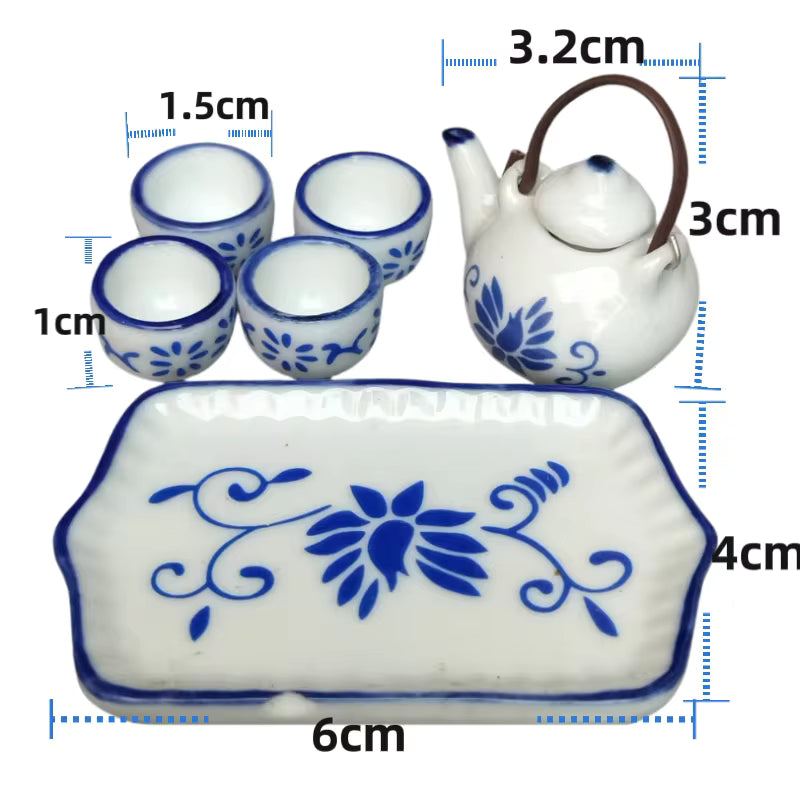 Mini Dollhouse Kitchen Accessories Set for BJD Dolls – Teapot, Cups, Tray, Pots & Cooking Utensils