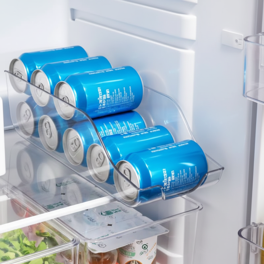 Can organizer in white fridge