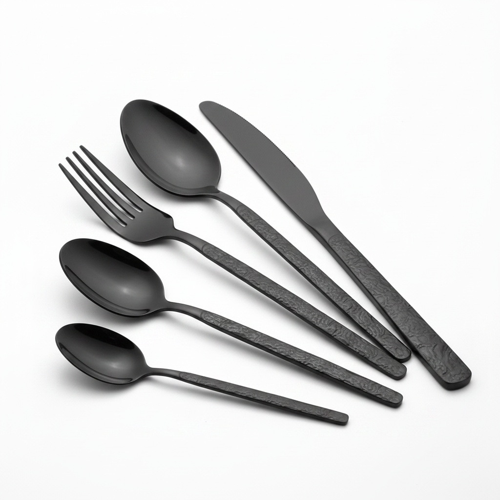 Macro Product Shot - Black Cutlery Set