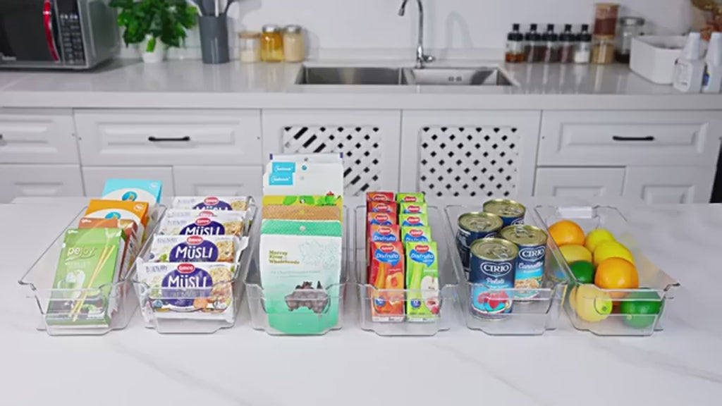 Stackable Fridge Organizer Bins with Handle – Clear Plastic Storage Containers for Refrigerator, Freezer & Pantry
