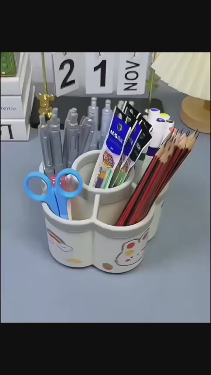 Rotating Desk Organizer – Large Capacity Pen & Makeup Brush Holder