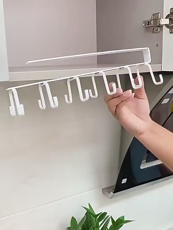 Double Row No-Drill Mug Hooks – Cabinet Shelf Cup & Mug Hanger Rack